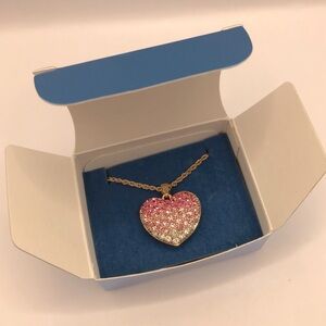 Vintage Avon Gold-Tone Heart Pendant Necklace with Pink and White Crystals